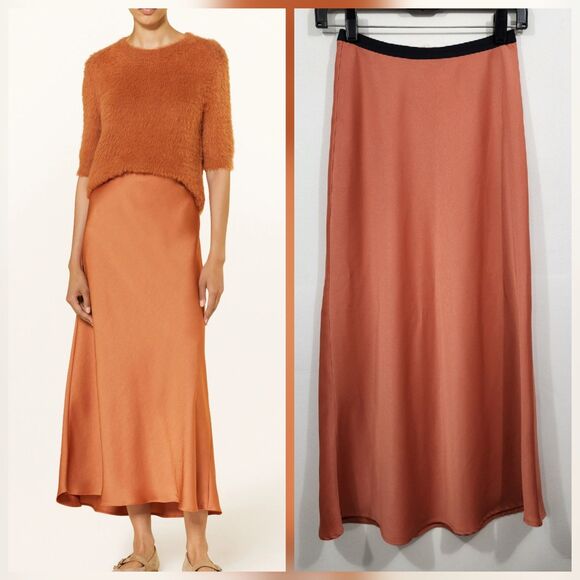 A Loves A Dresses & Skirts - A Loves A Dillard's Long Pull-on Satin Maxi Skirt Rust Orange A-line Womens XS
